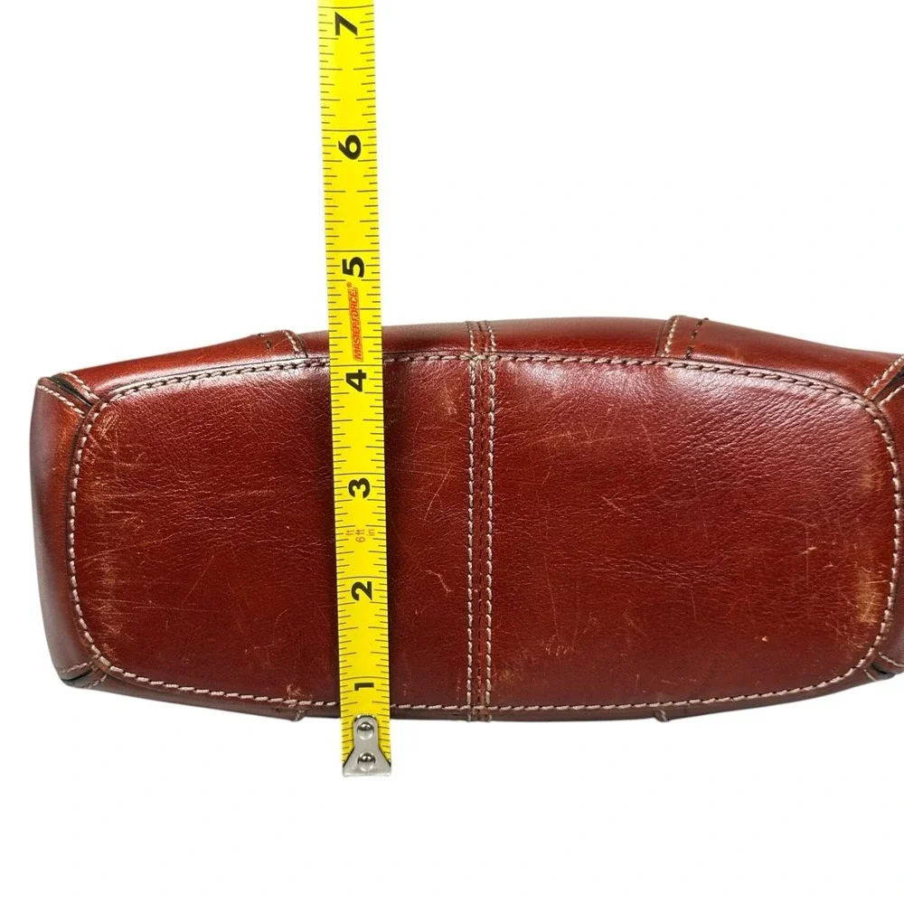 Vintage Fossil Cognac Leather Satchel Double Handle Bag Classic Y2K Key Charm - Picture 11 of 15